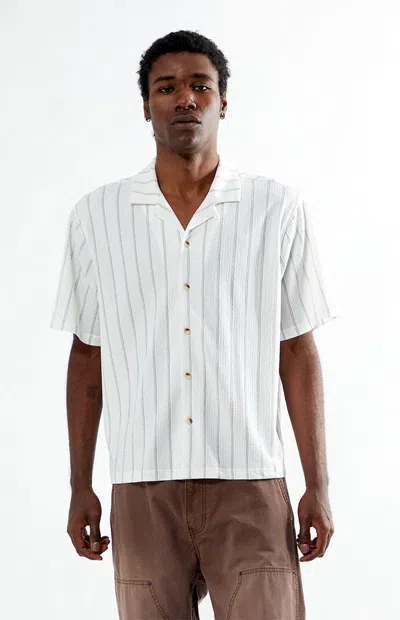 Pacsun Men's White Oversized Striped Camp Shirt