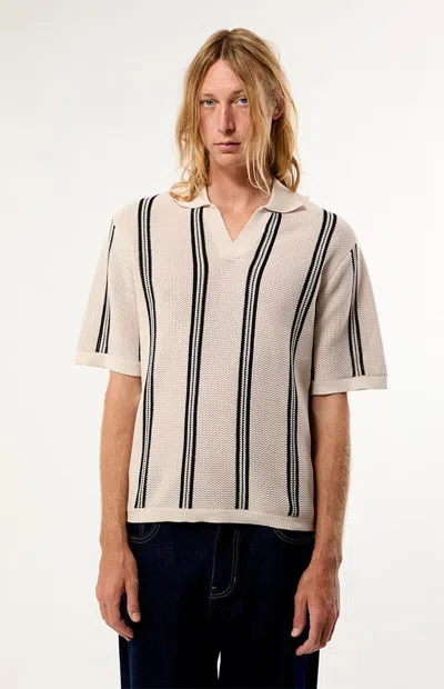 Pacsun Men's White Striped Polo Shirt In Brown