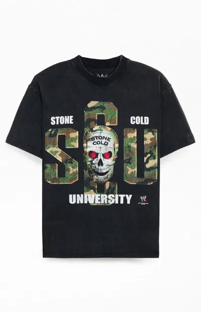 Pacsun Men's Wwe School Of Hard Knocks Stone Cold T-shirt In Washed Black In Multi