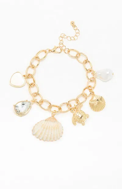 Pacsun Mixed Seashell Charm Bracelet In Gold