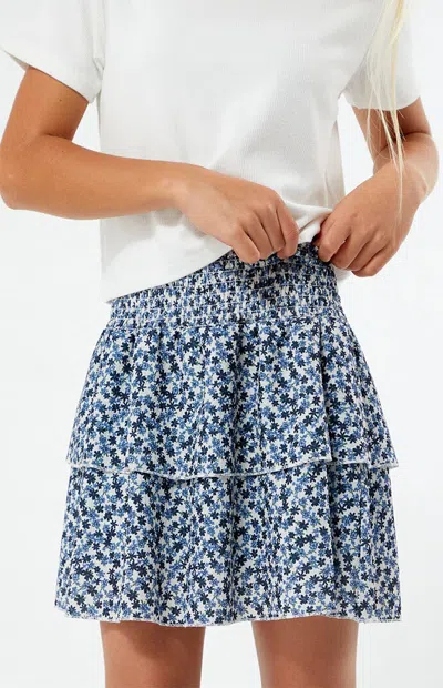 Pacsun Kids' Navy Floral Tiered Scrunch Mini Skirt In Blue