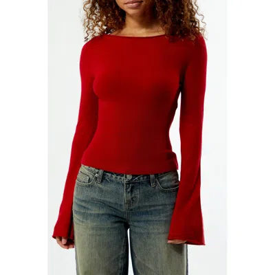 Pacsun Noa Wide Neck Bell Sleeve Knit Top In Red