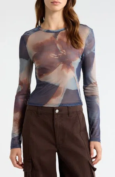 Pacsun Orchid Print Long Sleeve Mesh T-shirt In Multi