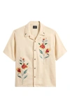 Pacsun Oversize Floral Embroidered Camp Shirt In Nude