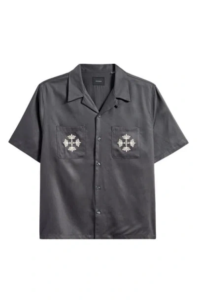 Pacsun Parks Embroidered Camp Shirt In Black With Wash