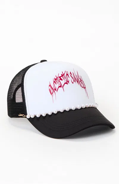 Pacsun Pearl Trucker Hat In White/black