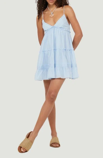 Pacsun Phoebe Eyelet Babydoll Minidress In Blue