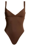 Pacsun Phoebe Surplice One-piece Swimsuit In Chestnut Brown