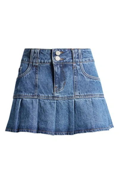 Pacsun Pleated Low Rise Denim Miniskirt In Medium Wash