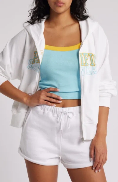 Pacsun Raglan Sleeve Logo Zip-up Graphic Sweatshirt In Bright White