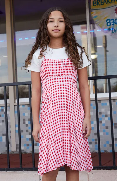 Pacsun Red Gingham Sleeveless Dress In Red/white In Pink