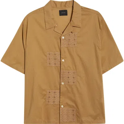 Pacsun Ritz Pointelle Cotton Poplin Camp Shirt In Brown