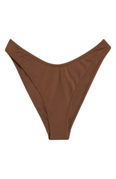 Pacsun Rosie High Leg Scoop Bikini Bottoms In Chestnut/light Pink Rose