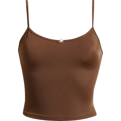Pacsun Rosie Tankini Top In Chestnut/light Pink Rose