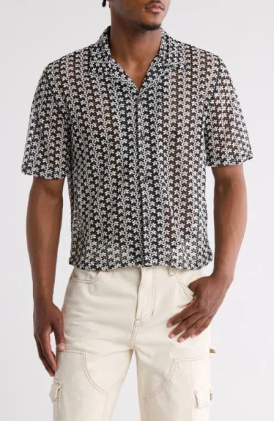 Pacsun Rumi Oversize Open Knit Camp Shirt In Gray