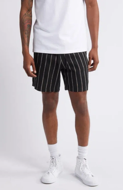 Pacsun Russel Linen Blend Volley Drawstring Shorts In Black/ White