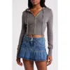 Pacsun Sammi Front Zip Rib Hoodie In Gargoyle