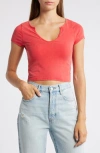 Pacsun Sculpted Notch Cotton Crop T-shirt In True Red