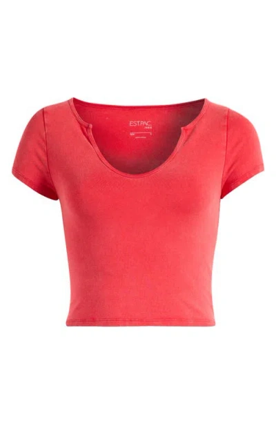 Pacsun Sculpted Notch Cotton Crop T-shirt In True Red