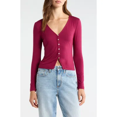 Pacsun Shelby Button-up Knit Top In Burgundy