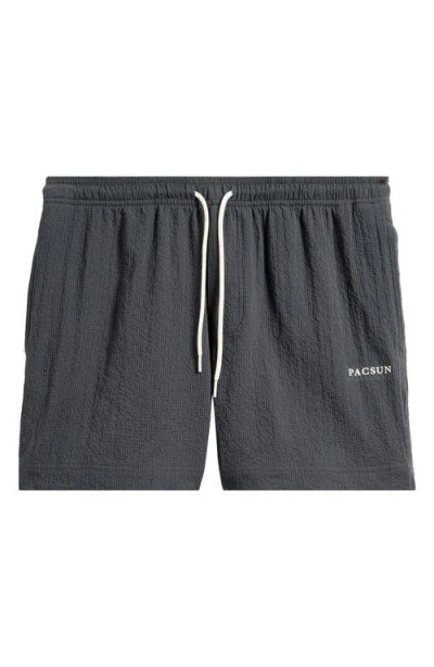 Pacsun Solid Seersucker Swim Trunks In Black Oyster