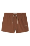 Pacsun Solid Seersucker Swim Trunks In Brown