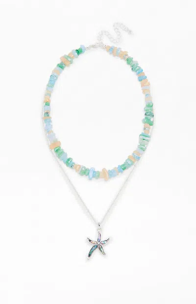 Pacsun Starfish Shell Layered Necklace In Silver In Multi
