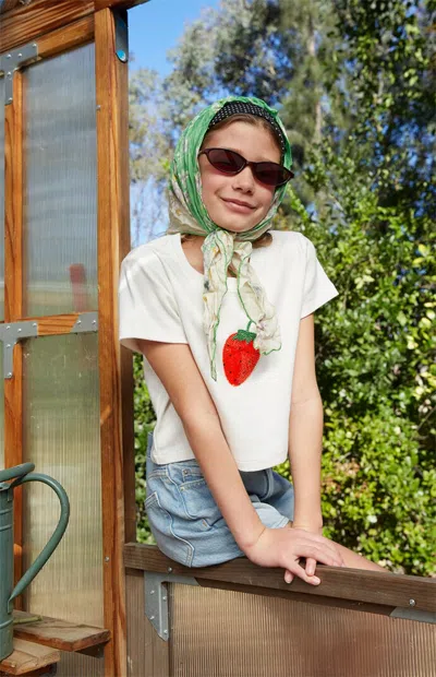 Pacsun Strawberry Embellished Skimmer T-shirt In White In Multi