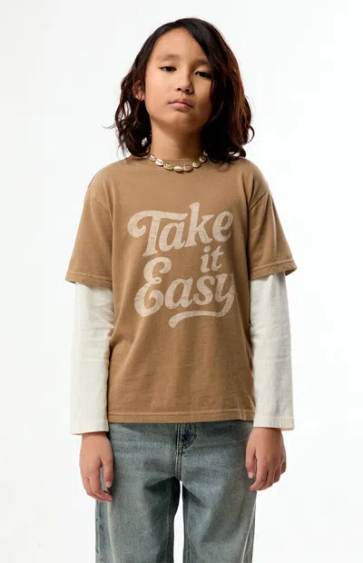 Pacsun Take It Easy 2fer Long Sleeve T-shirt In Brown