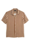 Pacsun Terry Stripe Camp Shirt In Brown/ White