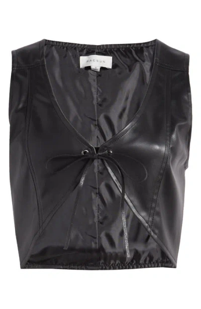 Pacsun Tie Front Faux Leather Vest In Black