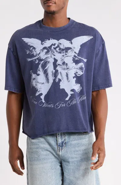 Pacsun Time Waits Cotton Graphic T-shirt In Blue