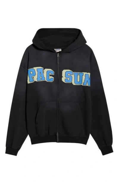 Pacsun Varsity Bear Front Zip Cotton Hoodie In Black