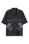Pacsun Western Weave Short Sleeve Cotton Graphic Button-up Shirt In Black