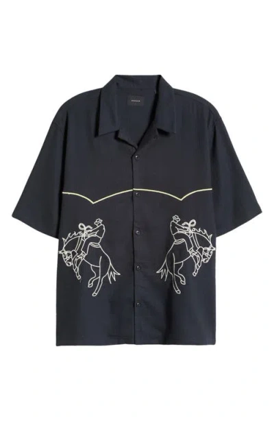 Pacsun Western Weave Short Sleeve Cotton Graphic Button-up Shirt In Black