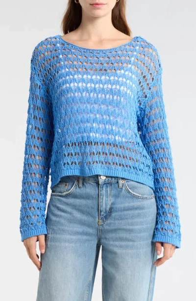 Pacsun Willa Cotton Blend Open Stitch Sweater In Blue