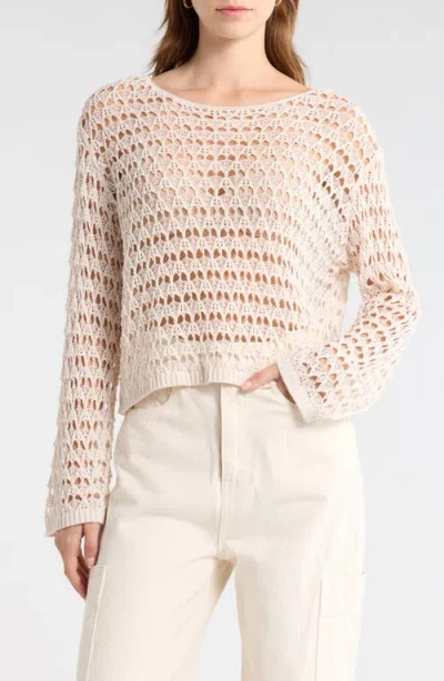 Pacsun Willa Cotton Blend Open Stitch Sweater In Neutral