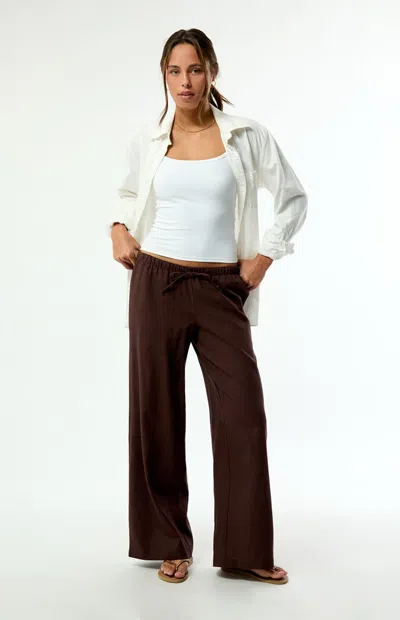 Pacsun Women's Alisa Linen Pull-on Baggy Pants In Brown