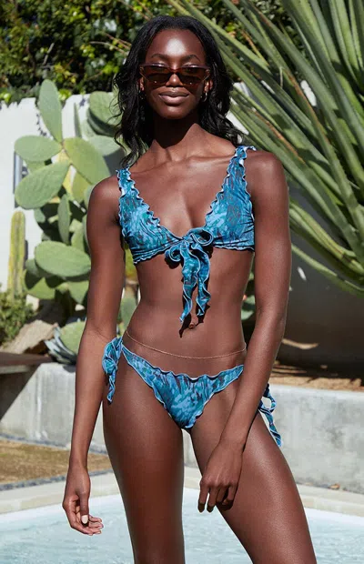 Pacsun Women's Animal Print Yara Tie Side Bikini Bottom In Blue
