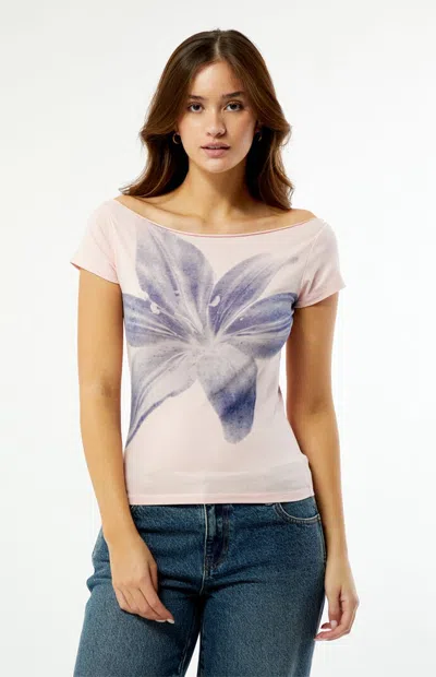 Pacsun Women's Aop Lily Off-the-shoulder Top In Pink In Purple