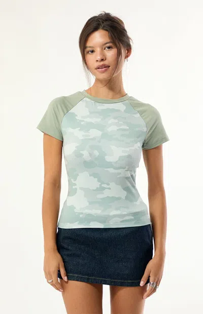 Pacsun Women's Becca Printed Short Sleeve T-shirt In Olive In Multi