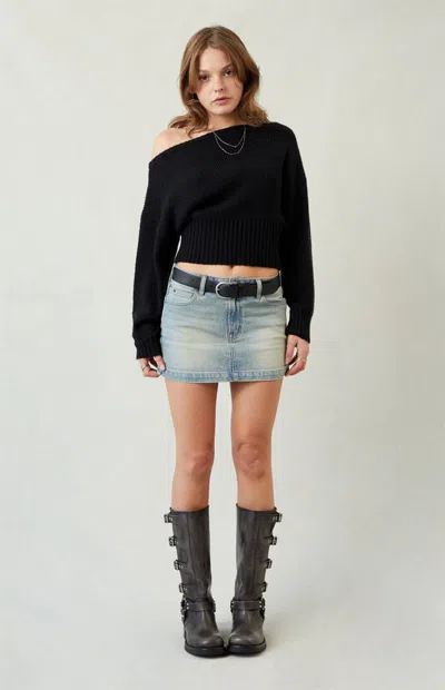 Pacsun Women's Bella Stretch Light Indigo Mid Rise Denim Mini Skirt In Medium Indigo In Black