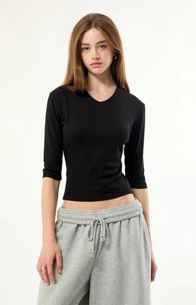 Pacsun Women's Brynn V-neck 3/4 Sleeve Top In Black
