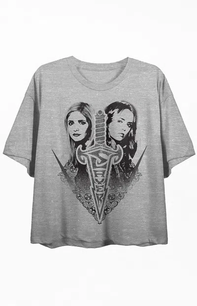 Pacsun Women's Buffy The Vampire Slayer Cropped T-shirt In Heather Grey In Gray