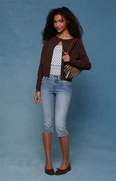 Pacsun Women's Capri Denim Shorts Stretch Light Blue In Medium Indigo