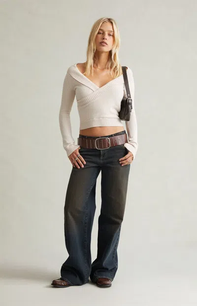 Pacsun Women's Casey Low Rise Baggy Contrast Stitch Dark Blue In Dark Indigo In Purple