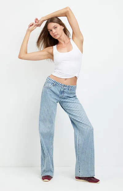 Pacsun Women's Casey Low Rise Baggy Jeans Blue Striped In Medium Indigo