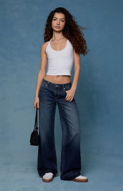 Pacsun Women's Casey Low Rise Baggy Jeans Contrast Stitch Dark Blue In Dark Indigo