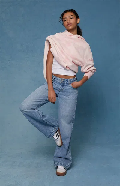 Pacsun Women's Casey Low Rise Baggy Jeans Double Button Medium Indigo In Blue