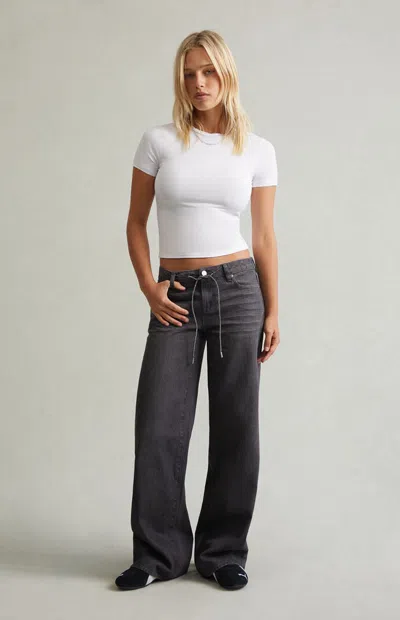 Pacsun Women's Casey Low Rise Baggy Jeans Glitter Drawstring Gray